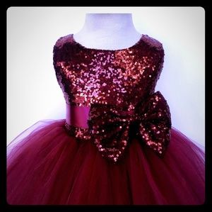 Sleeveless Tulle Sequence Burgandy 2 layer dress